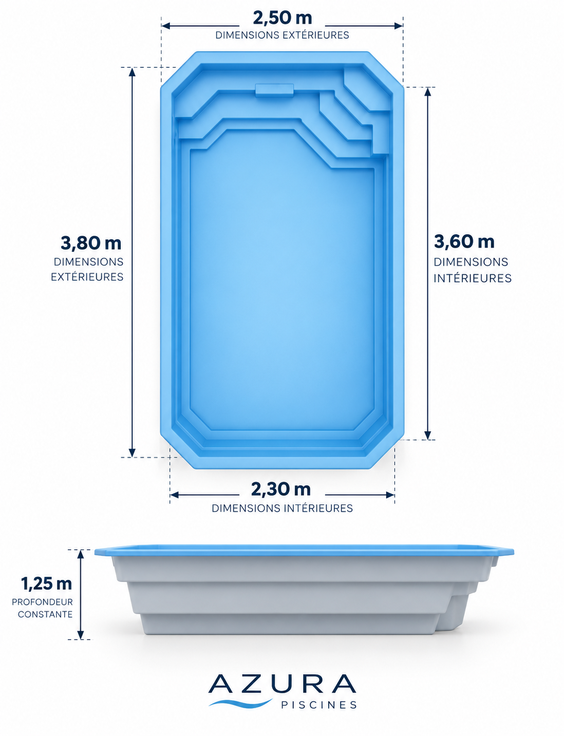 L360 – Piscine coque compacte 3,60 × 2,30 m
